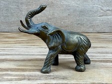 Vintage Solid Brass Elephant Figurine 3" Tall  3.75" L Decorative Raised Trunk