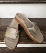Donald Pliner Fifi Sandals 9.5 M Leather Metallic Platinum /Gold Platform Wedge