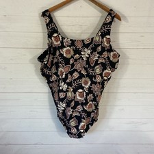 Lands End Womens Floral One Piece Swimsuit Plus 24W Black/Pink Shelf Bra