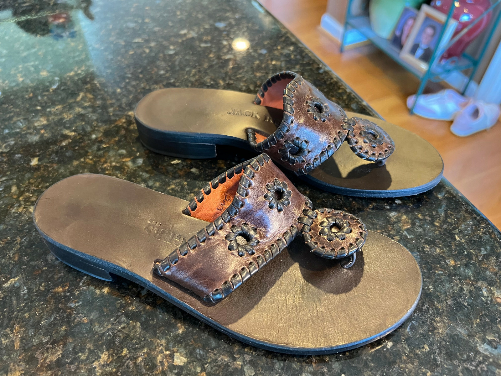 Jack Rogers BROWN Cognac NAVAJO Dark Trim Leather SANDALS Shoes Brown Sole,  5 M | eBay