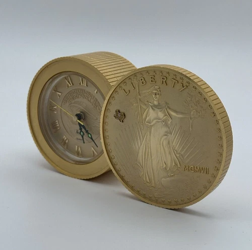 Bulova Walking Liberty Gold Coin Clock w/ Texas Southwestern Bell Emblem