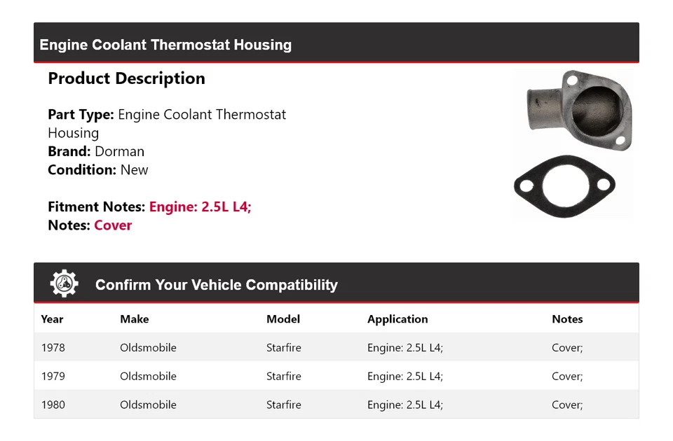 Carcasa termostato refrigerante motor Oldsmobile Starfire Dorman 1978-1980 1979 Foto 2 de 4