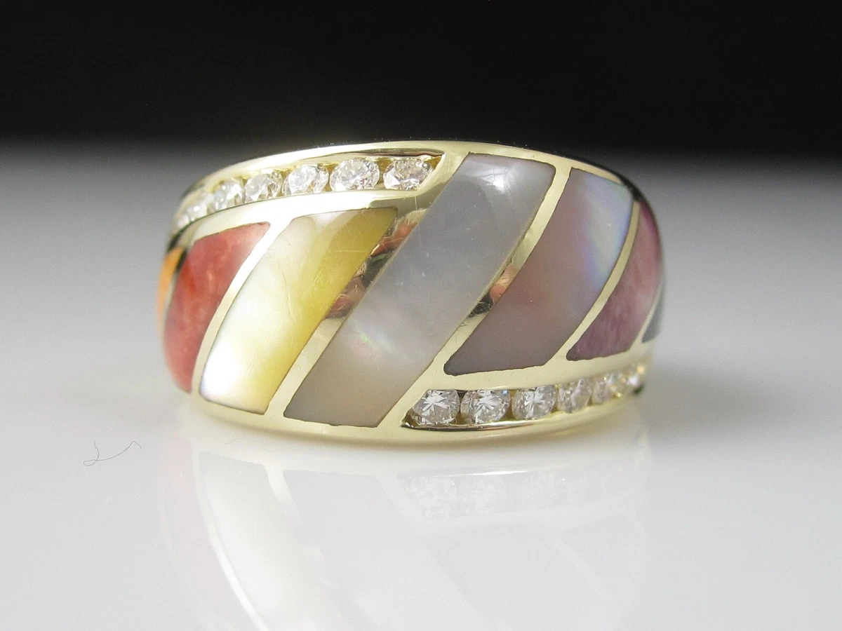 Asch Grossbardt Ring 14K Yellow Gold Inlay MOP Diamond Size 3.75