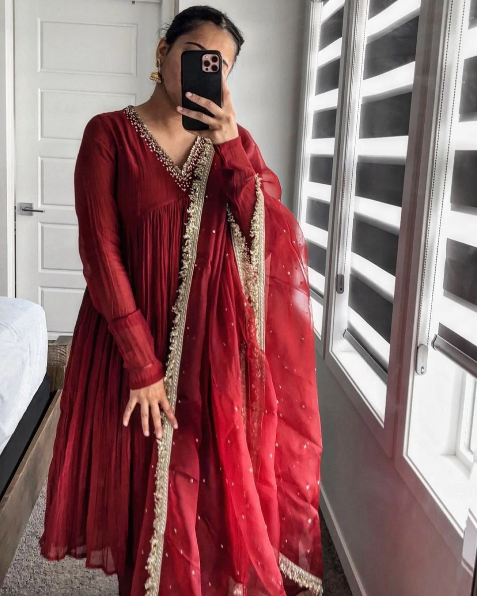 New Party Wear Look Fancy Alia cut Anarkali Gown Pant And Dupatta Set Clothes