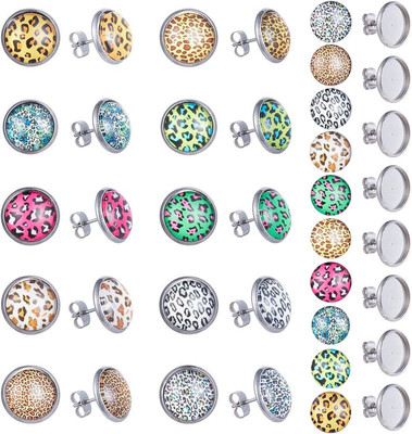 1 Box 130Pcs DIY 20 Pairs Leopard Stud Earrings Making Starter Kit 4 Color 12Mm 