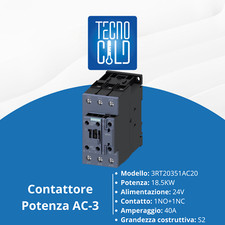 CONTATTORE SIEMENS POTENZA AC-3 CON 3 POLI CONTATTI AUSILIARI 24V 40A 1NC+1NO