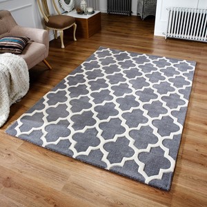 Détails Sur Moderne Géométrique Treillis Marocain Gris Tapis Contemporain Doux Laine Tapis Blanc Afficher Le Titre Dorigine