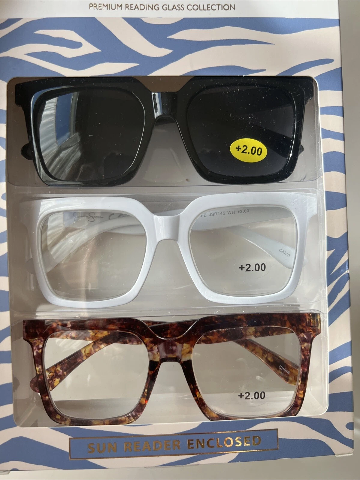 NEW?+2.00 3 Pairs Jessica Simpson Oversized Square Reading Glasses SUN☀️Readers