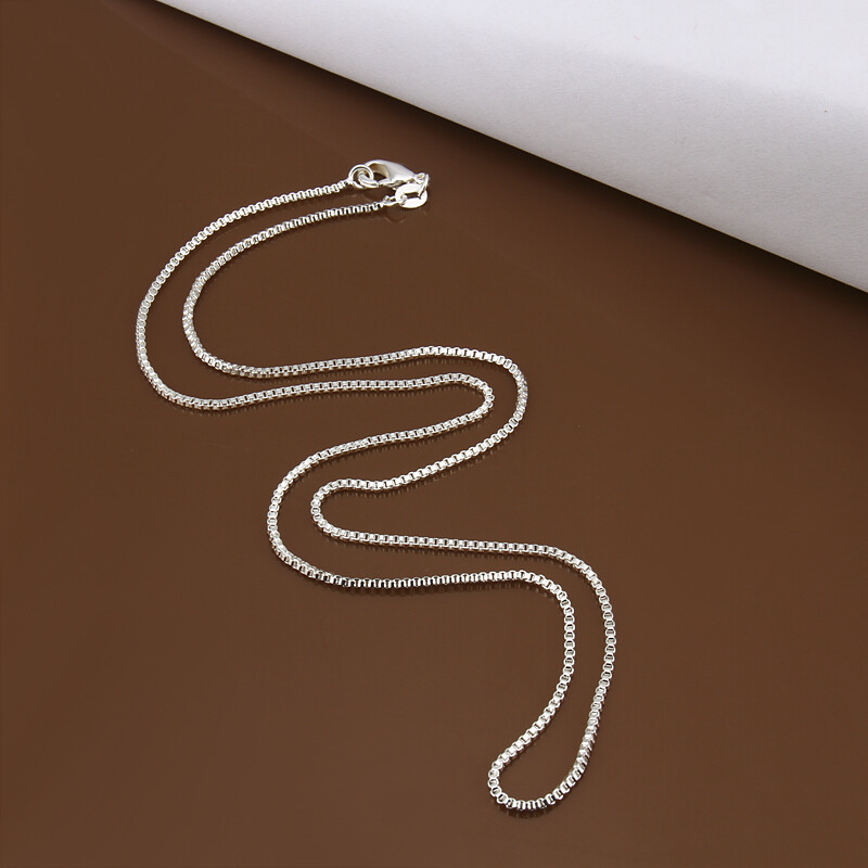 925 Sterling Solid Silver 1MM/1.5MM/2MM Box Chain Necklace For Women 16 ...