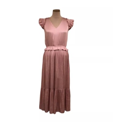 current air pink dress Current Air Ruffle Flutter Sleeve Midi Dress Size Small Rose Tan Pink