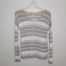 Lucky Brand  Tan  Cream Striped Sweater Womens Size Small