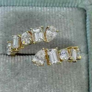 Authentic Moissanite 2.30Ct Pear Cut Bypass Index Finger Open Ring 14K Yellow Gold Plated