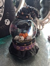 Tk Maxx Halloween Cat On Pumpkin & Skulls In Witch Hat Musical Snow/Water Globe