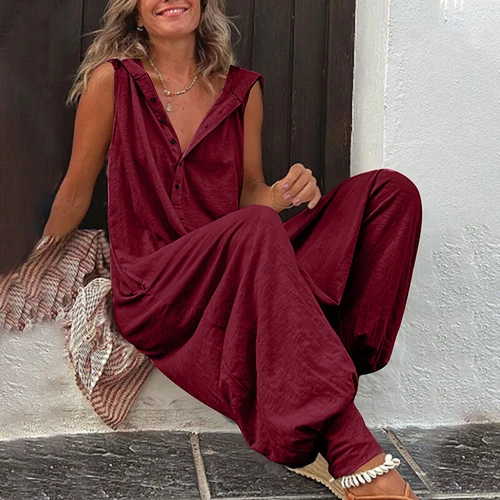 Women Sleeveless Hooded Jumpsuit Playsuit Ladies Loose Baggy Romper Pants Summer - Bild 15 von 23