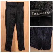 ZARA BASIC Women s Black Shimmer Mid Rise Stretchy Tapered Pants sz M
