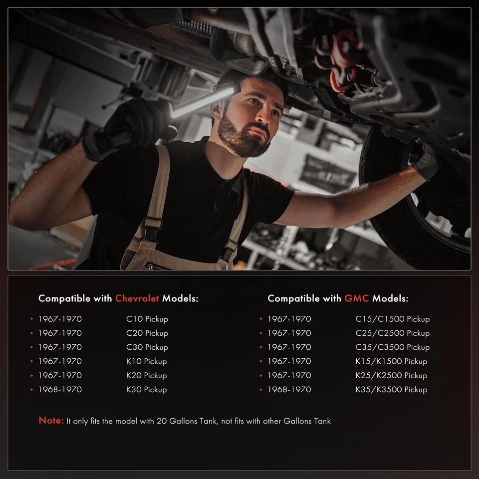 Tanque de combustible de 20 galones para camioneta Chevy C10 K10 C15 K15 C20 C1500 K1500 1967-1970 Foto 3 de 4