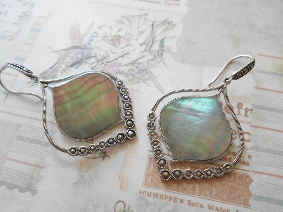 Pendientes colgantes de abulón de marcasita de plata de ley Silpada W2290 31BB1 Foto 2 de 4