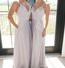 Morilee Madeline Gardner Dress Long Bridesmaid Silver Satin 21753 Sz 6 EUC SB