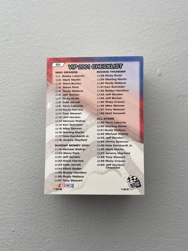 2001 NASCAR Press Pass 'VIP' Complete (50) Card Set | Earnhardt Jr. - Image 2 of 4