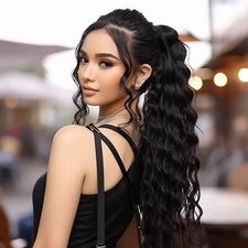 Water Wave Ponytail Extension|Synthetic Ponytail Extension for Black Women