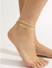 Ladies Fashion Jewellery Faux Pearl Decor Layered Anklet 1pcs