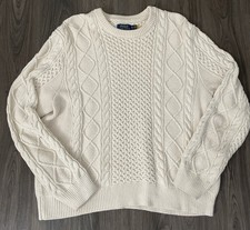Polo Ralph Lauren Cable Knit Sweater Pull Over Men s XL White Beige
