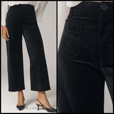 Anthropologie Maeve Colette Velvet Wide-Leg Pants Trousers Crop Black Size 25