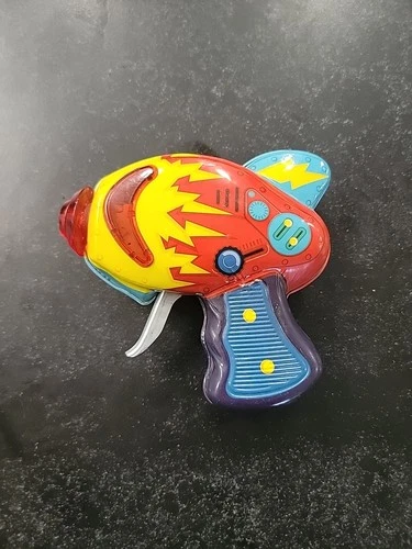 Retro Schylling Atomic Tin Litho Space Ray Gun Mechanical Toy Sounds And Lights