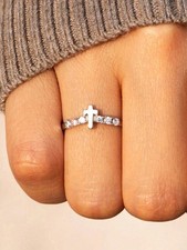 Silver Cubic Zirconia Cross Ring For Women Size 6 7 8 9 10