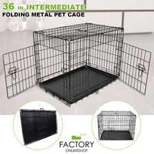 Pet Dog/Cat Crate Cage Folding 36" 2-Dr Cage Dog Cat Kennel Pen ABS Tray Black