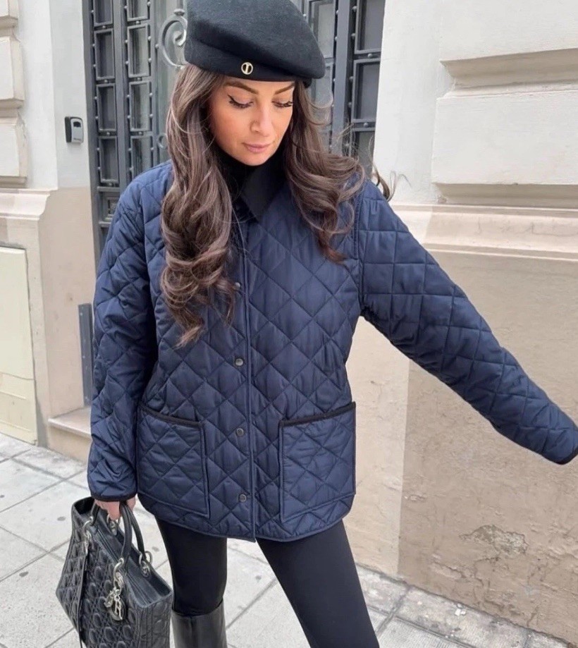 Zara Contrast Water Repellent Quilted Jacket Navy Blue Size M Ref 