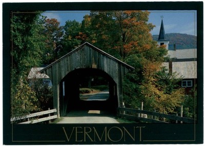 Vermont Waterville Montgomery Covered Bridge autumn foliage ~ postcard sku339