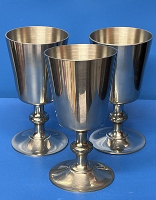 Set of 3 Vintage Woodbury Pewter Goblets - Just Under 5  Tall