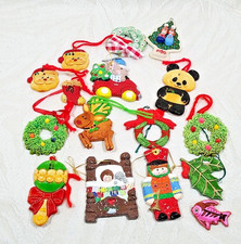MIXED LOT OF 16 VINTAGE CHRISTMAS ORNAMENTS CERAMIC / POLYMER CLAY / SALT DOUGH