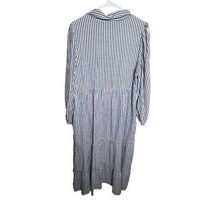 max studio long sleeve dress Max Studio Dress Women's Large Blue Striped Button Long Sleeve Tiered Maxi  Long