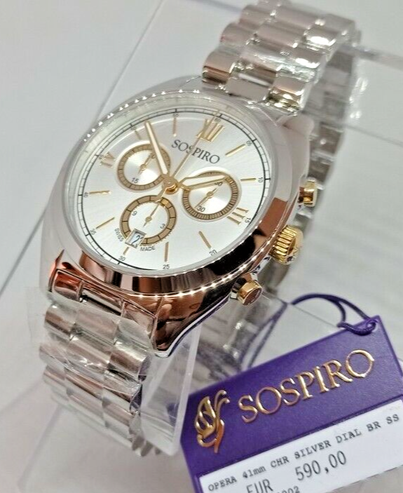 OROLOGIO UOMO CRONOGRAFO SWISS MADE SOSPIRO MOD.OPERA,SILVER ORO,VETRO ZAFFIRO