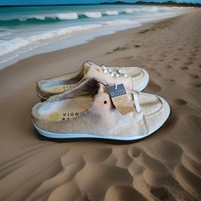 Vionic Terry Cloth Mule Beach Breeze Khaki Slip-On Sneakers Womens Sz 8