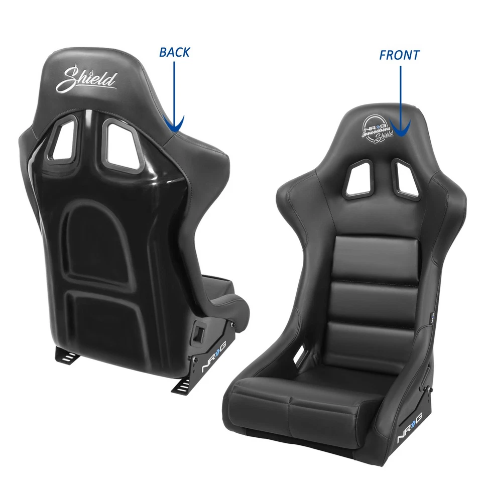 NRG FRP-310GY-SHIELD Medium Size Black Vinyl FRP Fixed Back Racing Bucket Seat - Image 3 of 4