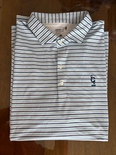 NWT MEN'S JOHNNIE-O PERFORMANCE POLO, SIZE: XL, COLOR: WHITE/BLUE STRIPED M3.13