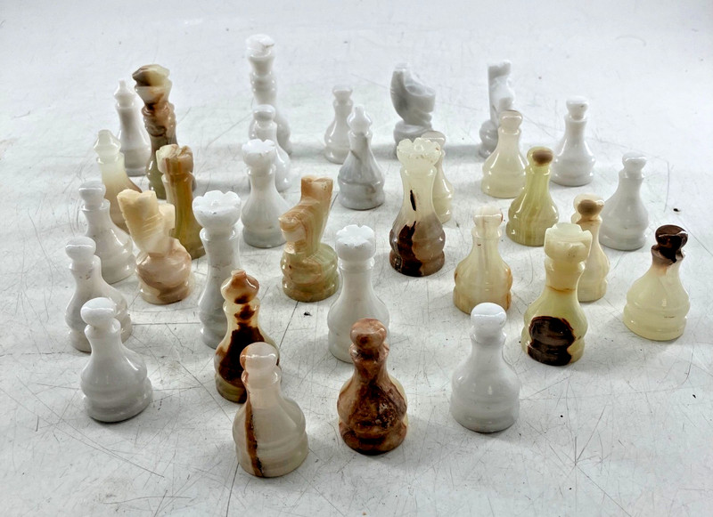 Complete Hand-Carved Multicolor Marble Chess Pieces Set