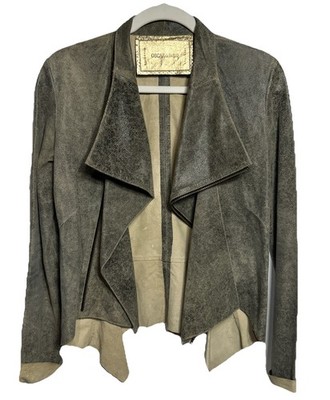 Oscar & Wild Australia 100% Lamb Leather Jacket Distressed Gray Black Size XS