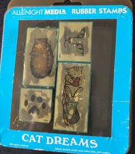1990's Vintage All Night Media Cat Dreams Rubber Stamps Set Of 4