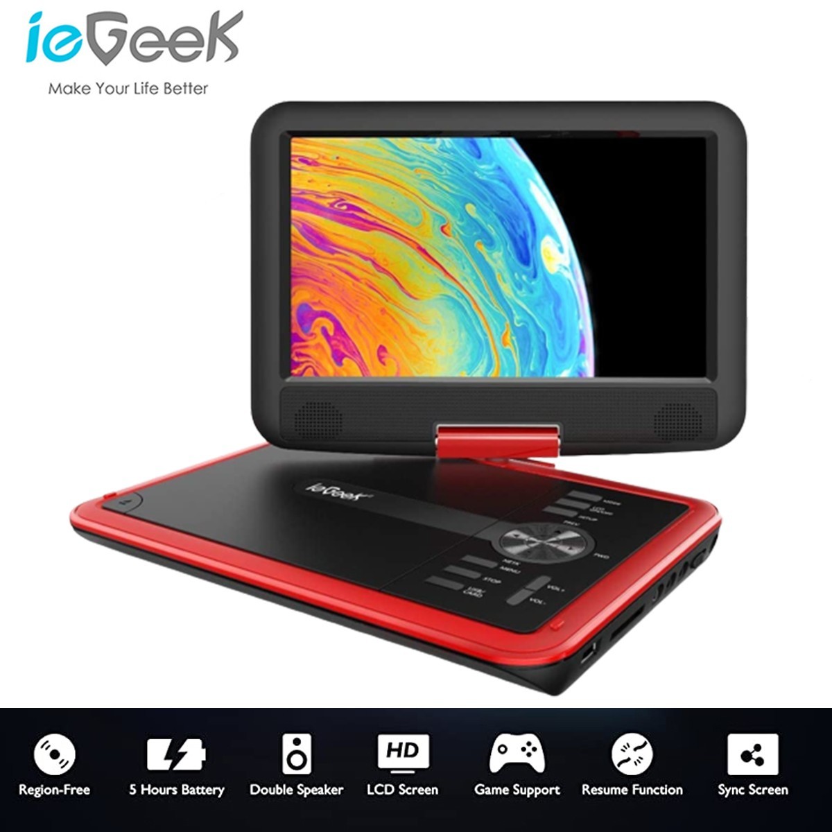 With  Swivel Screen Region Free Remote Control
