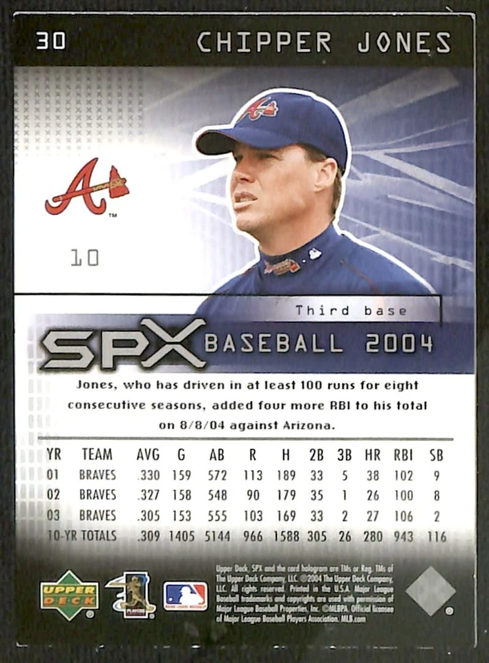 2004 Upper Deck SPx #30 Chipper Jones Atlanta Braves - Image 2 of 2