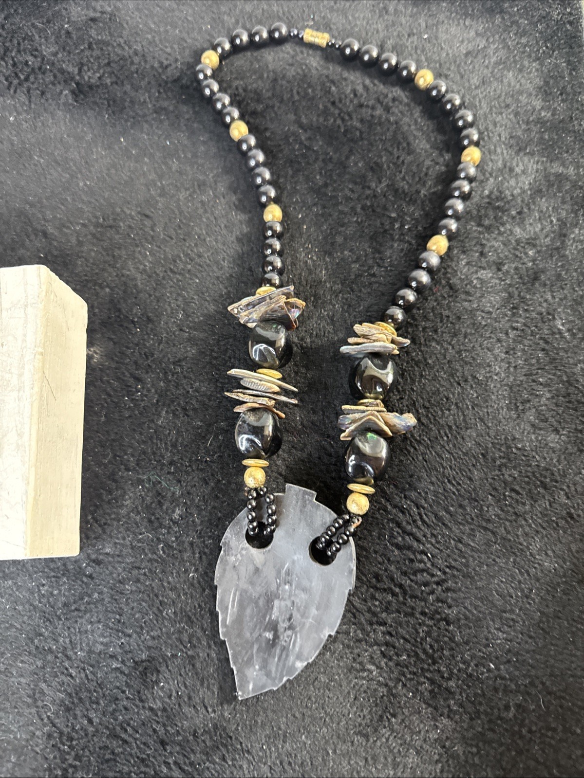 Vintage Abalone Shell Leaf Shaped Statement Neckl… - image 17