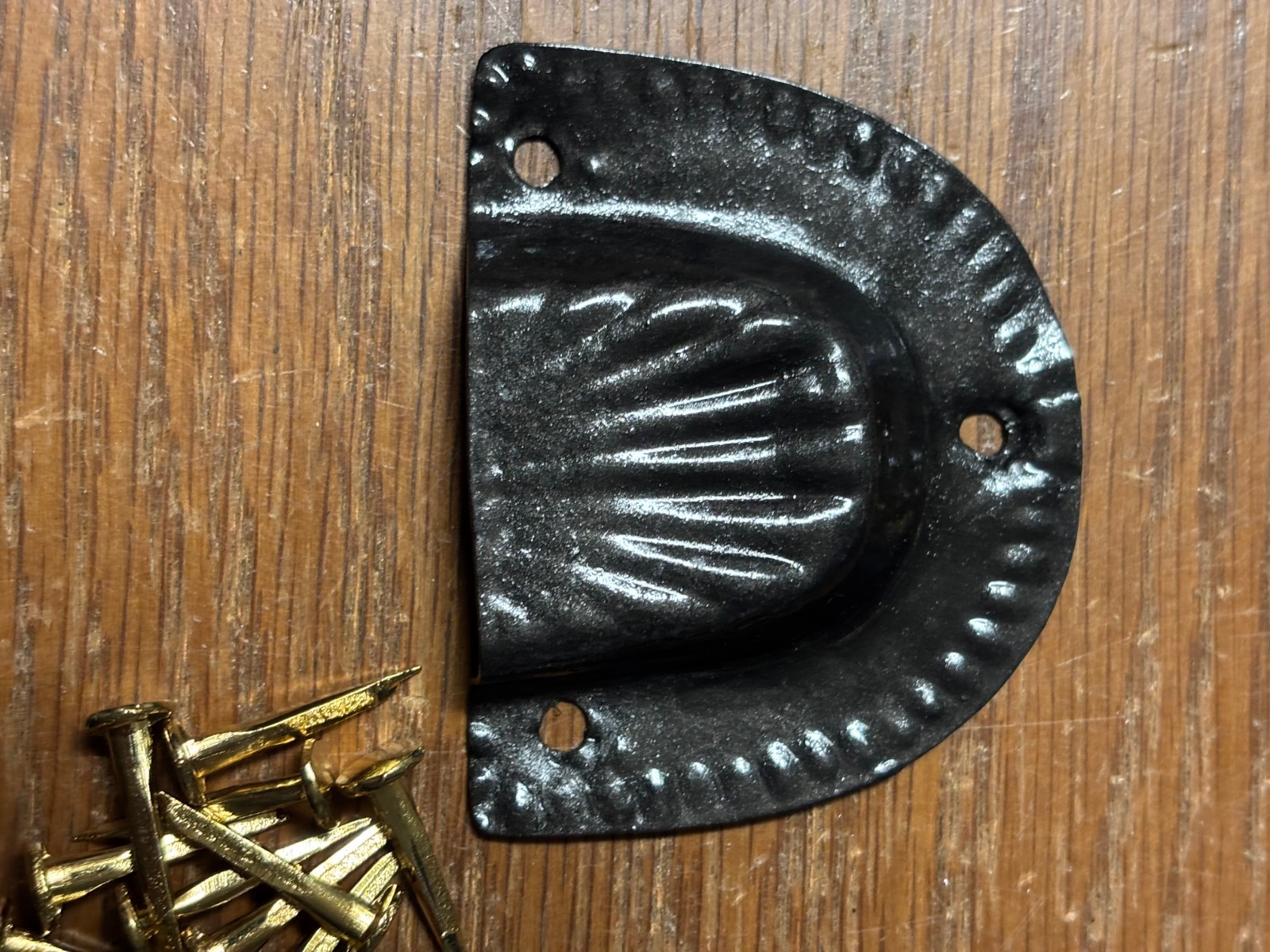 Trunk & Chest Hardware-4 Black original Leather Handle Steel Retainers & Tacks