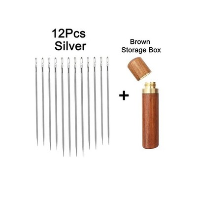 12pc Hand Sewing Needles Stainless Steel Self-Threading Silver Multi Size