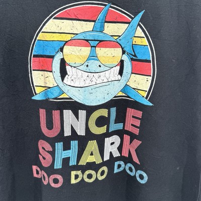 Uncle Shark Doo Doo Doo Baby Shark Mens L Black Vintage Graphic T-Shirt