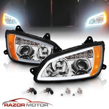2008-2017 Led Bar +turn Signal Chrome Projector Headlight Pair For Kenworth T660
