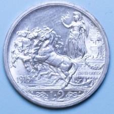 VITTORIO EMANUELE III 2 LIRE 1916 QUADRIGA BRIOSA qFDC ARGENTO SILVER COIN